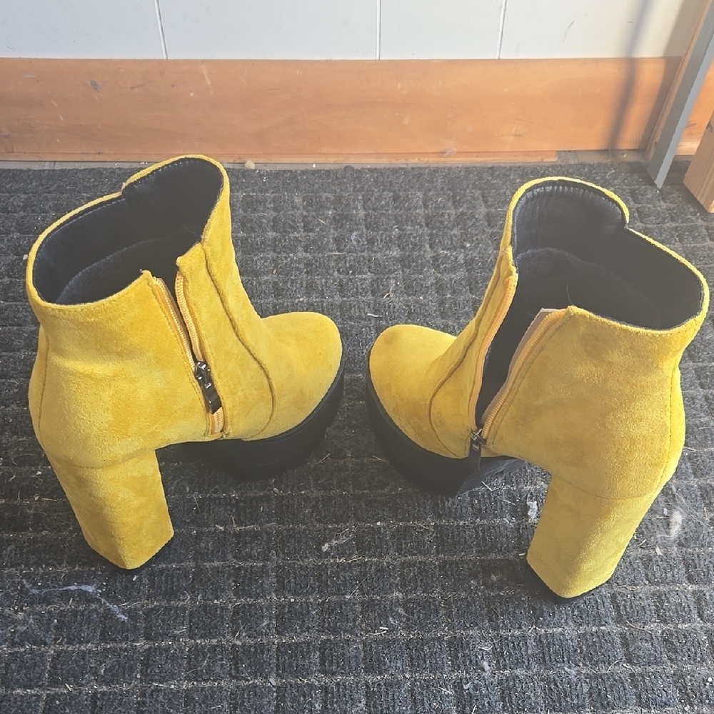 Yellow Suede Platform Ankle Boots